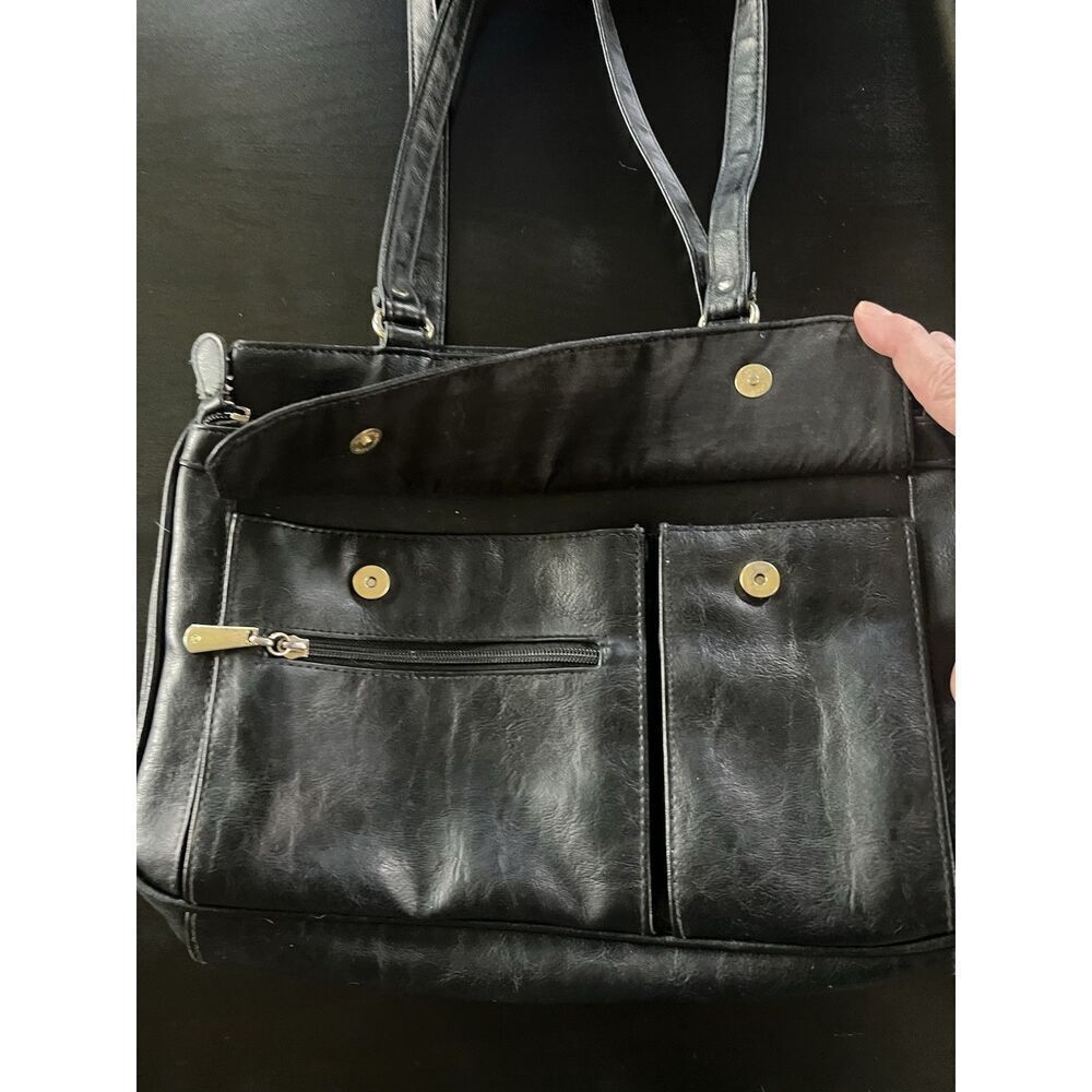Cole Haan Shoulder Bag L Black Shoulder Straps Gold Hardware Lots Pockets Vtg - Picture 6 of 9